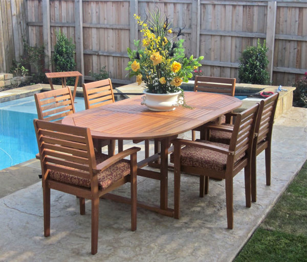 Picture of Cordova Set of 7 Wood Oval Dining Table with Chairs - Brown Stain