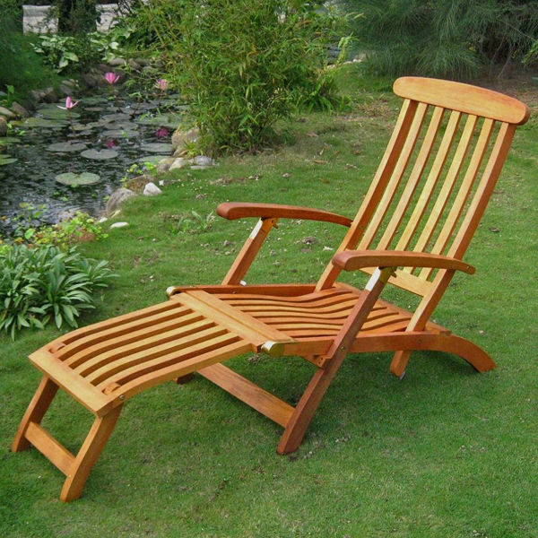 Picture of Royal Tahiti Wood Traditional Steamer Deck Lounger - Brown Stain
