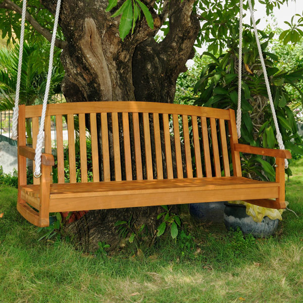 Picture of Royal Tahiti 59" Wood Three Seated Swing - Brown Stain