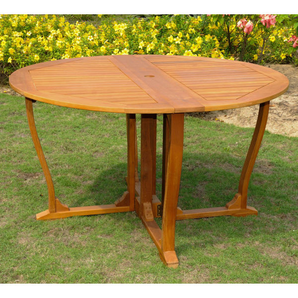 Picture of Royal Tahiti Round Wood Gate Leg Table - Brown Stain