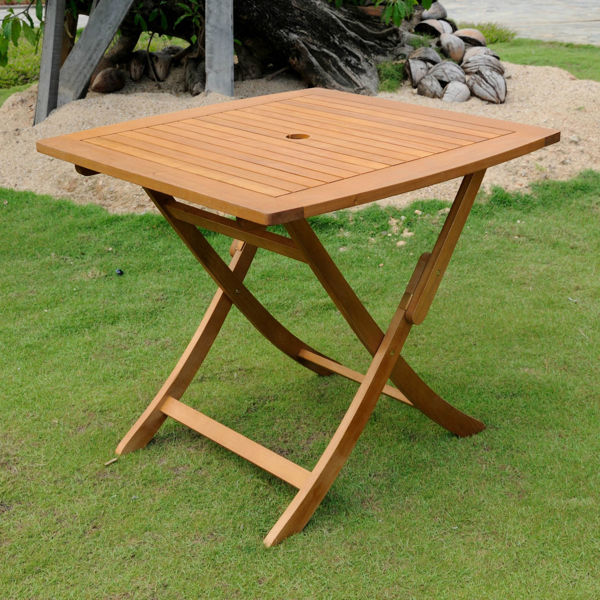 Picture of Royal Tahiti Wood Square  Round Folding Table - Brown Stain