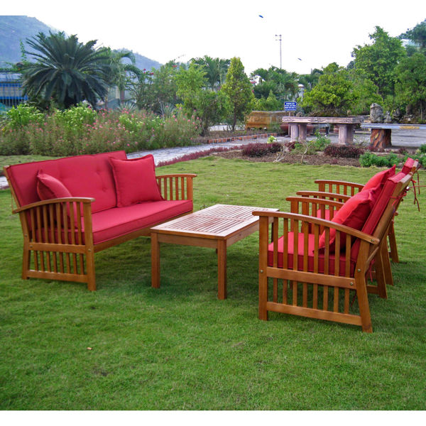 Picture of Royal Tahiti Phuket Set of Four Settee Group with Cushions - Dark Honey/Ruby Red