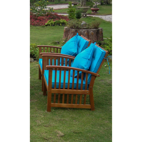 Picture of Royal Tahiti Set of Two Phuket Armchair with Cushions - Dark Honey/Aqua Blue