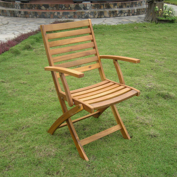 Picture of Acacia Folding S/2 Ladder Back Armchair - Rustic Brown