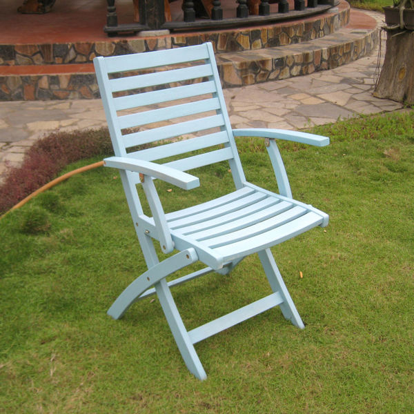 Picture of Acacia Folding S/2 Ladder Back Armchair with Sky Blue Finish - Sky Blue