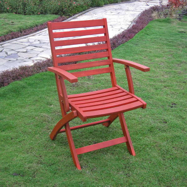 Picture of Acacia Folding S/2 Ladder Back Armchair with Barn Red Finish - Barn Red