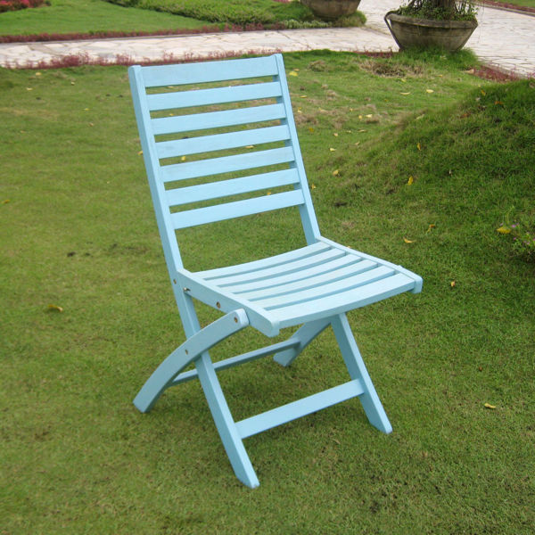 Picture of Acacia Set of Two Folding Ladder Back Chair with Sky Blue Finish - Sky Blue