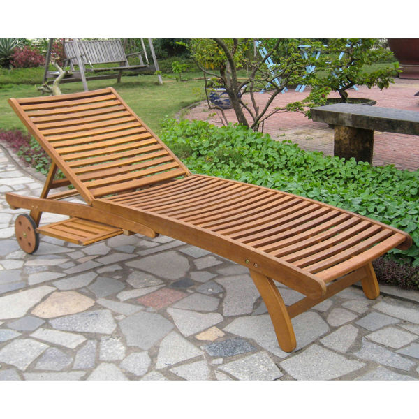 Picture of Acacia Chaise Lounge with Pull Out Tray - Rustic Brown