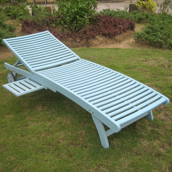 Picture of Acacia Chaise Lounge with Pull Out Tray with Sky Blue Finish - Sky Blue