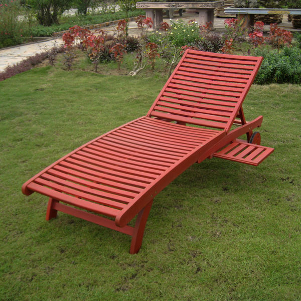 Picture of Acacia Chaise Lounge with Pull Out Tray with Barn Red Finish - Barn Red