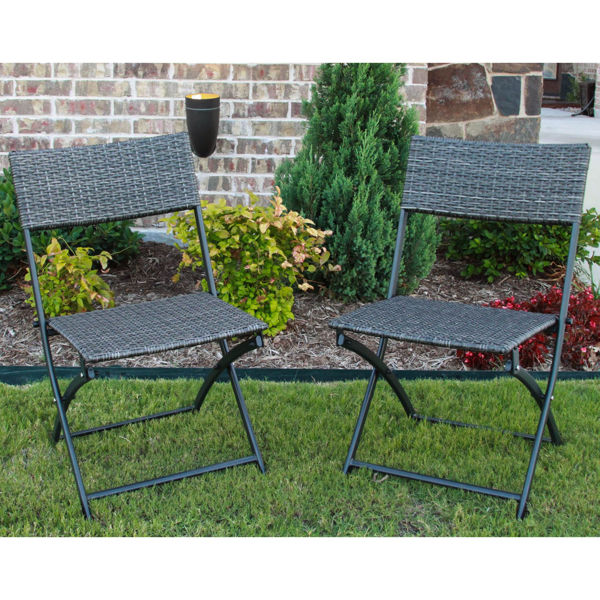 Picture of Set of 2 Resin Wicker Folding Chairs - Antique Grey