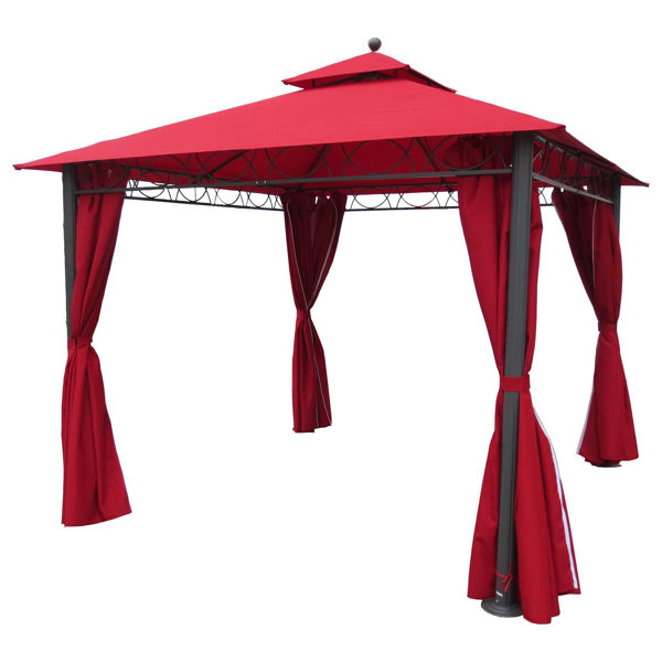 Picture of Square 10 Foot Double Vented Gazebo With Drapes - Ruby Red/DK. Grey