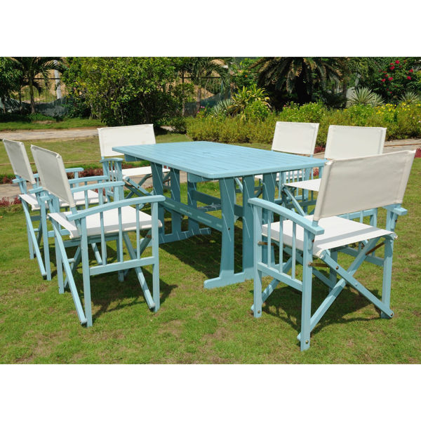 Picture of Messina Acacia Wood 7 Piece Dining Group - Sky Blue