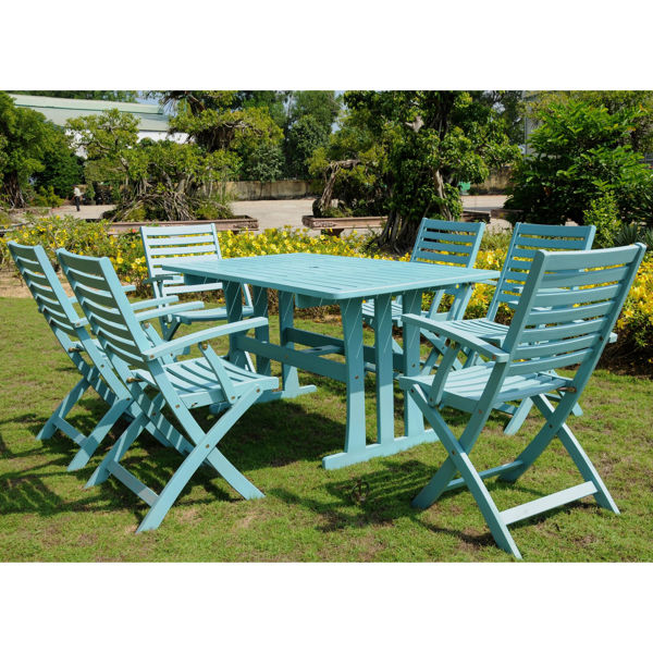 Picture of Sciacca Acacia Wood Seven Piece Dining Group - Sky Blue