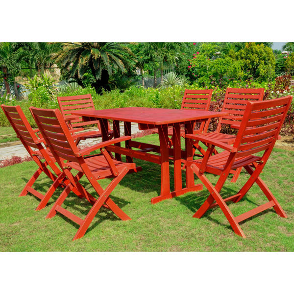 Picture of Sciacca Acacia Wood Seven Piece Dining Group - Barn Red