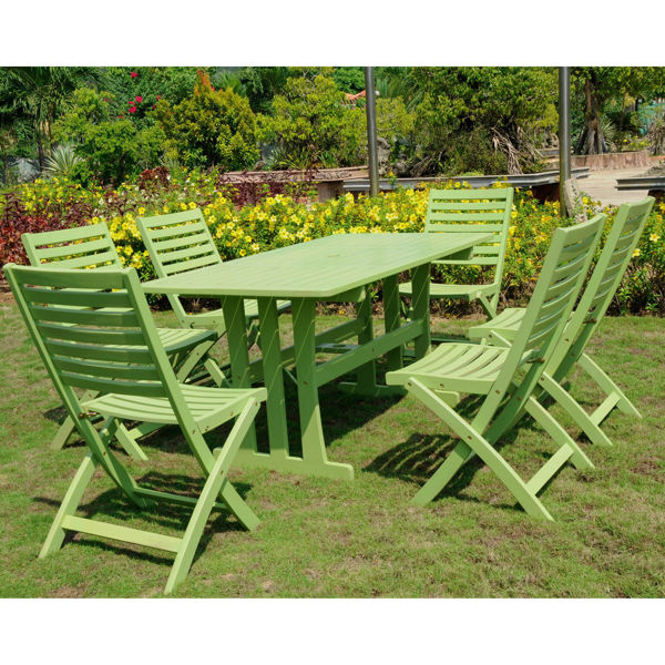 Picture of Milazzo Set of Seven Acacia Wood Dining Group - Mint Green
