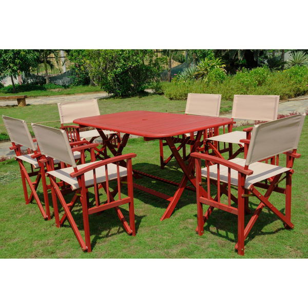 Picture of Cariati Acacia Wood 7 Piece Patio Group - Barn Red