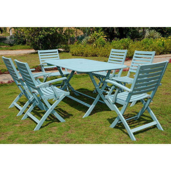 Picture of Isernia Set of 7 Acacia Wood Patio Group - Sky Blue