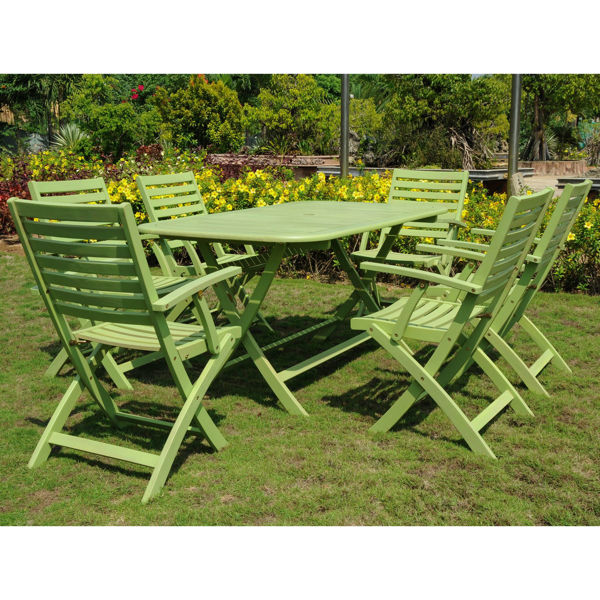 Picture of Isernia Set of 7 Acacia Wood Patio Group - Mint Green