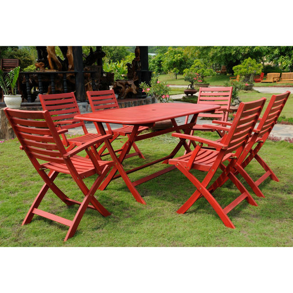 Picture of Isernia Set of 7 Acacia Wood Patio Group - Barn Red