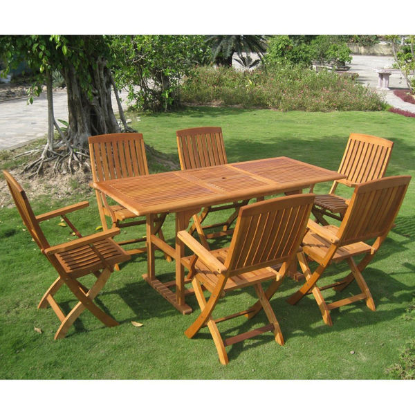 Picture of Bascara Rectangular Set of Seven Dining Group - Stain