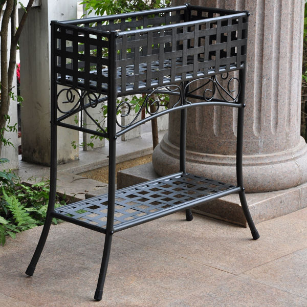 Picture of Mandalay Iron Rectangular Plant Stand - Antique Black