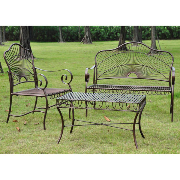 Picture of Set of Three Sun Ray Iron Settee Group - Bronze