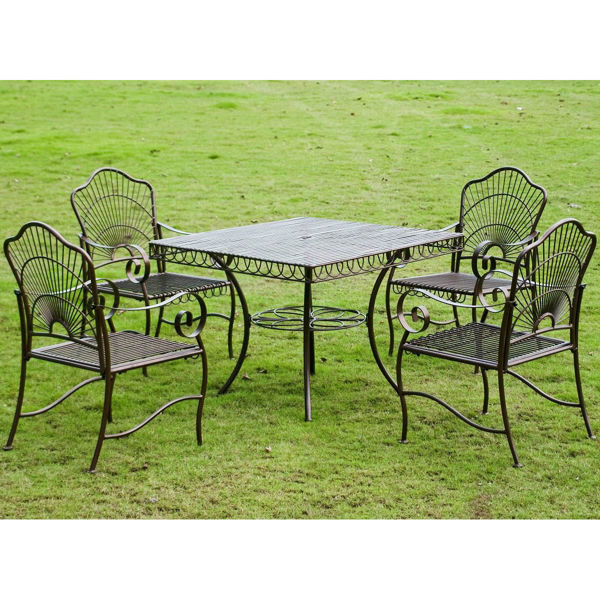 Picture of 5-Piece Sun Ray Iron Square Dining Group - Bronze