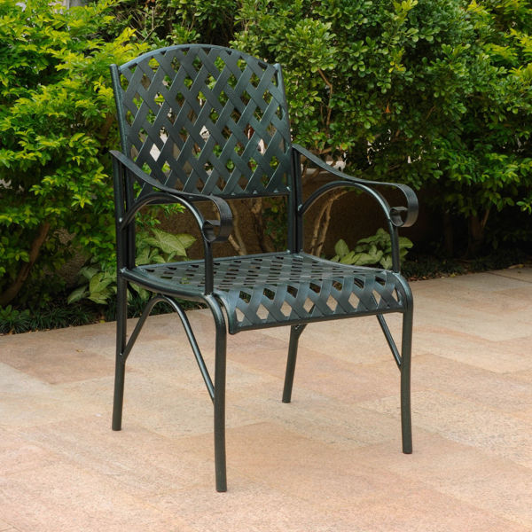 Picture of 2-Piece Diamond Lattis Iron Arm Chair - Verdi Green