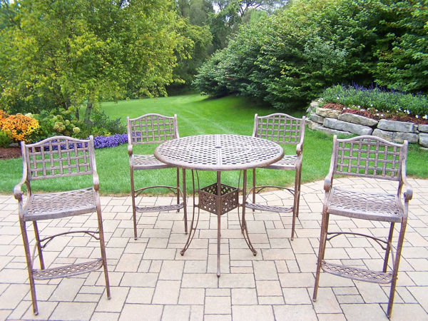 Picture of Elite Cast Aluminum 5 Pc. Bar set includes 42-inch Bar Table and 4 Bar Stools with Foot-Rests - Antique Bronze