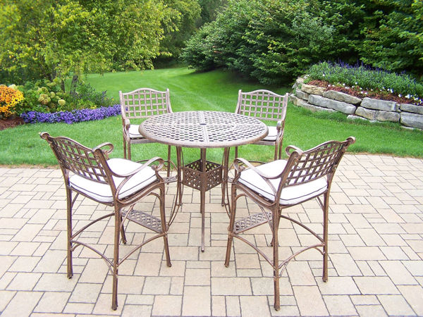Picture of Elite Cast Aluminum 5 Pc. Bar Set with 42-inch table and 4 Cushioned Bar Stools with Foot-Rests. - Antique Bronze