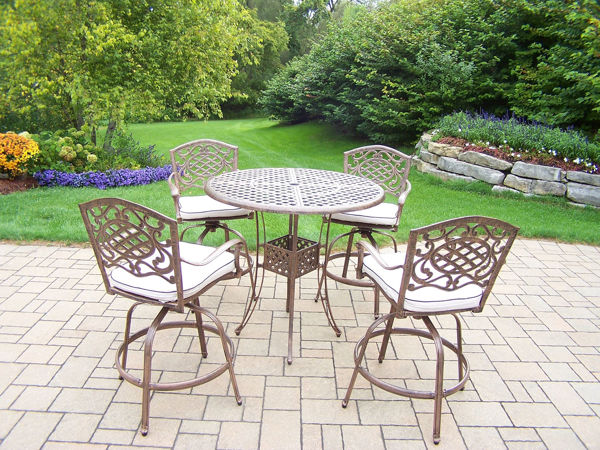 Picture of Elite Mississippi Cast Aluminum 5 Pc.  Bar Set with 42-inch table and 4 Cushioned Bar Stools. - Antique Bronze