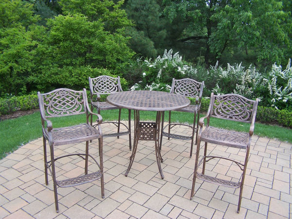 Picture of Elite Mississippi Cast Aluminum 5 Pc.  Bar set with 42-inch Bar Table and 4 Bar Stools - Antique Bronze