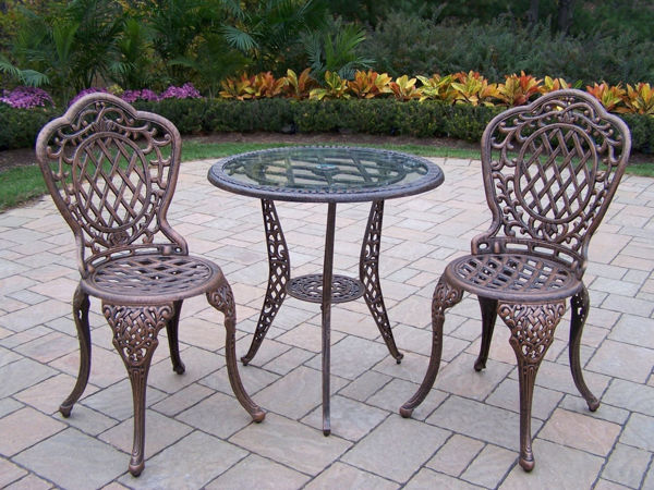 Picture of Mississippi Cast Aluminum Bistro 3 Pc. set with 26-inch tempered glass Top Table and 2 Chairs  - Antique Bronze