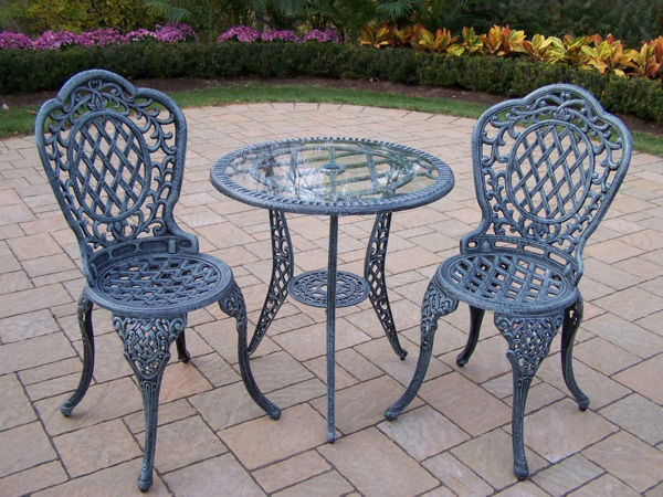 Picture of Mississippi Cast Aluminum Bistro 3 Pc. set with 26-inch tempered glass Top Table and 2 Chairs  - Verdi Grey