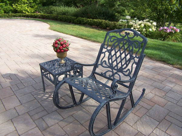 Picture of Mississippi Cast Aluminum 2 Pc. Rocking Set with High Back Rocking Chair and 17-inch square Side Table - Verdi Grey