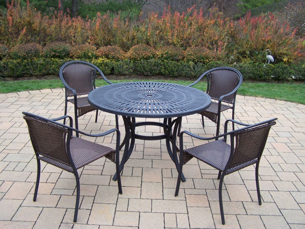 Picture of Sunray Tuscany 5 Pc. Dining set with 48-inch Aluminum Table and 4  Resin Wicker woven Stackable Chairs - Black