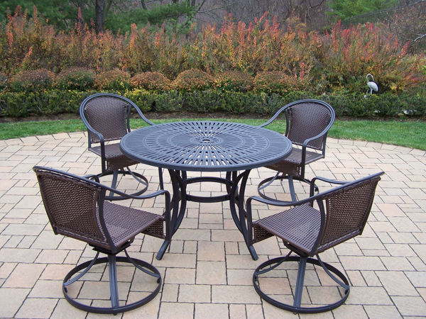 Picture of Sunray Tuscany 5 Pc. Dining set with 48-inch Aluminum Table and 4  Resin Wicker woven Swivel Chairs - Black