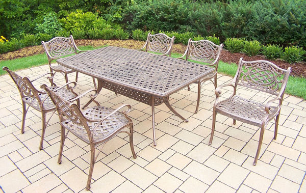 Picture of Elite Cast Aluminum 7 Pc. Dining Set with 70x38-inch Table and 6 durable Chairs - Antique Bronze