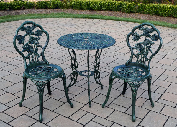 Beautiful 3-Piece Rose Bistro Set with 23.5-Inch Cast aluminum Top Table New! 