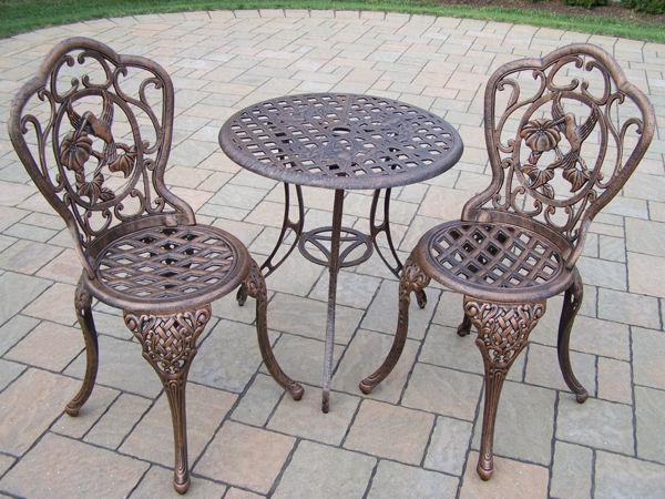 Picture of Hummingbird Cast Aluminum 3 Pc. Bistro set with 24-inch Table and 2 Chairs - Antique Bronze