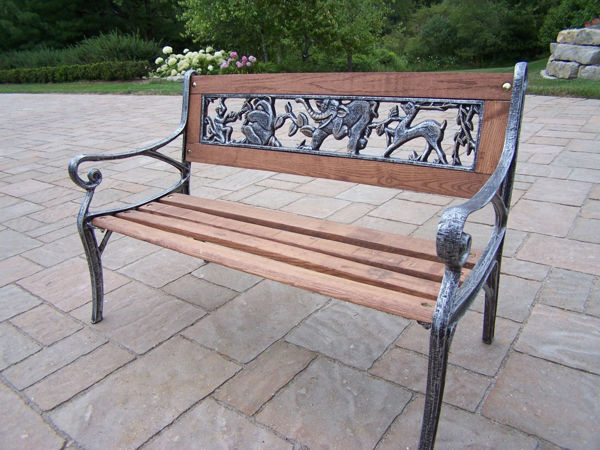 Patio Store. Garden Decorative Bench with Animal design - Antique Pewter