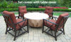 Picture of 48 x 24-inch Moonlight Round Gas Firepit Table with Tempered Fiberglass Top, Burner, Glass Beads, Weather Cover, and Aluminum Frame. The Set including four Deep Seating Rust-free Aluminum Rocking Chairs and thick cushions in 100-percent solution-dyed fab