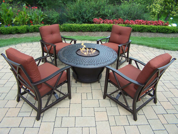 Round Cast Aluminum Gas Firepit Table, Charleston Fire Pit
