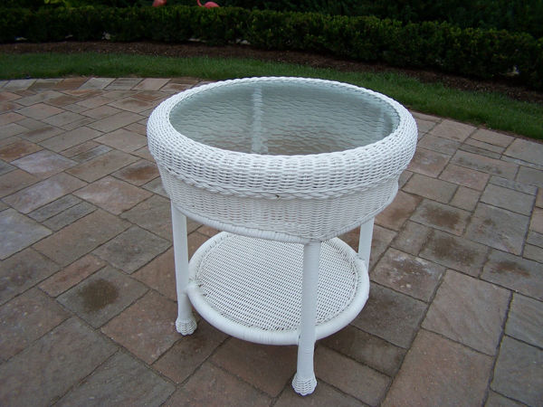 Picture of 21-inch Resin Wicker End Table - White