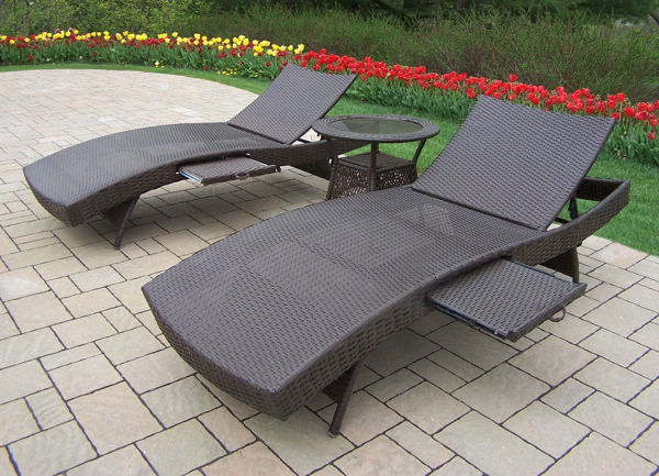 Patio Elite Resin Wicker 3 Pc, Chaise Lounge Outdoor Foldable Table