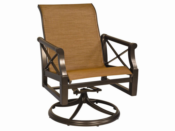 Picture of Woodard Andover Padded Sling Swivel Rocker Dining Arm Chair