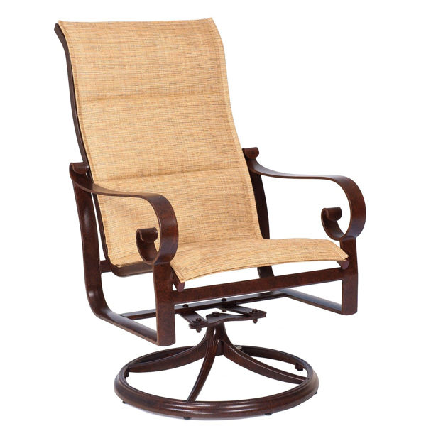 Picture of Woodard Belden Padded Sling High Back Swivel Rocker Dining Arm Chair