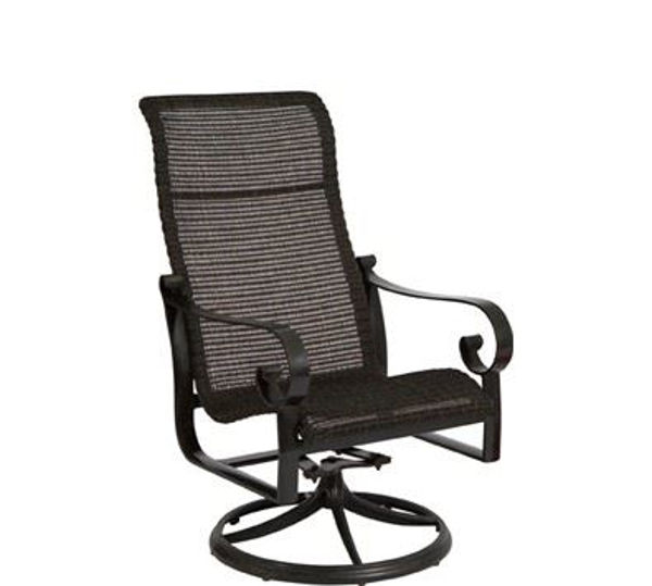 Picture of Woodard Belden Woven High Back Swivel Rocker Dining Arm Chair