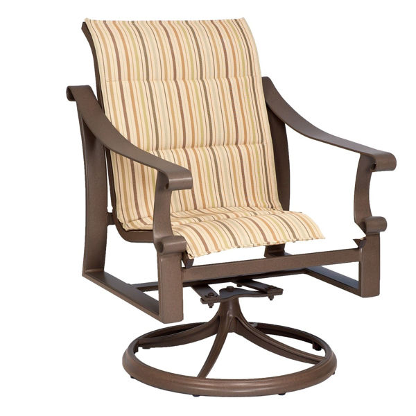 Picture of Woodard Bungalow Padded Sling Swivel Rocker Dining Arm Chair